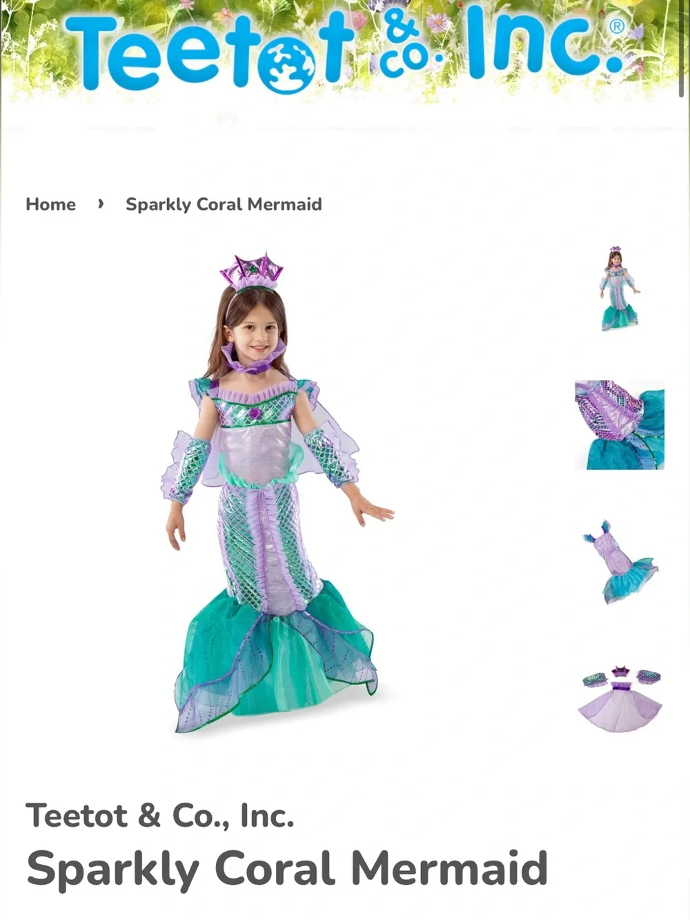 Princess sparkly Coral Mermaid Halloween costume dress for girls size 5-6